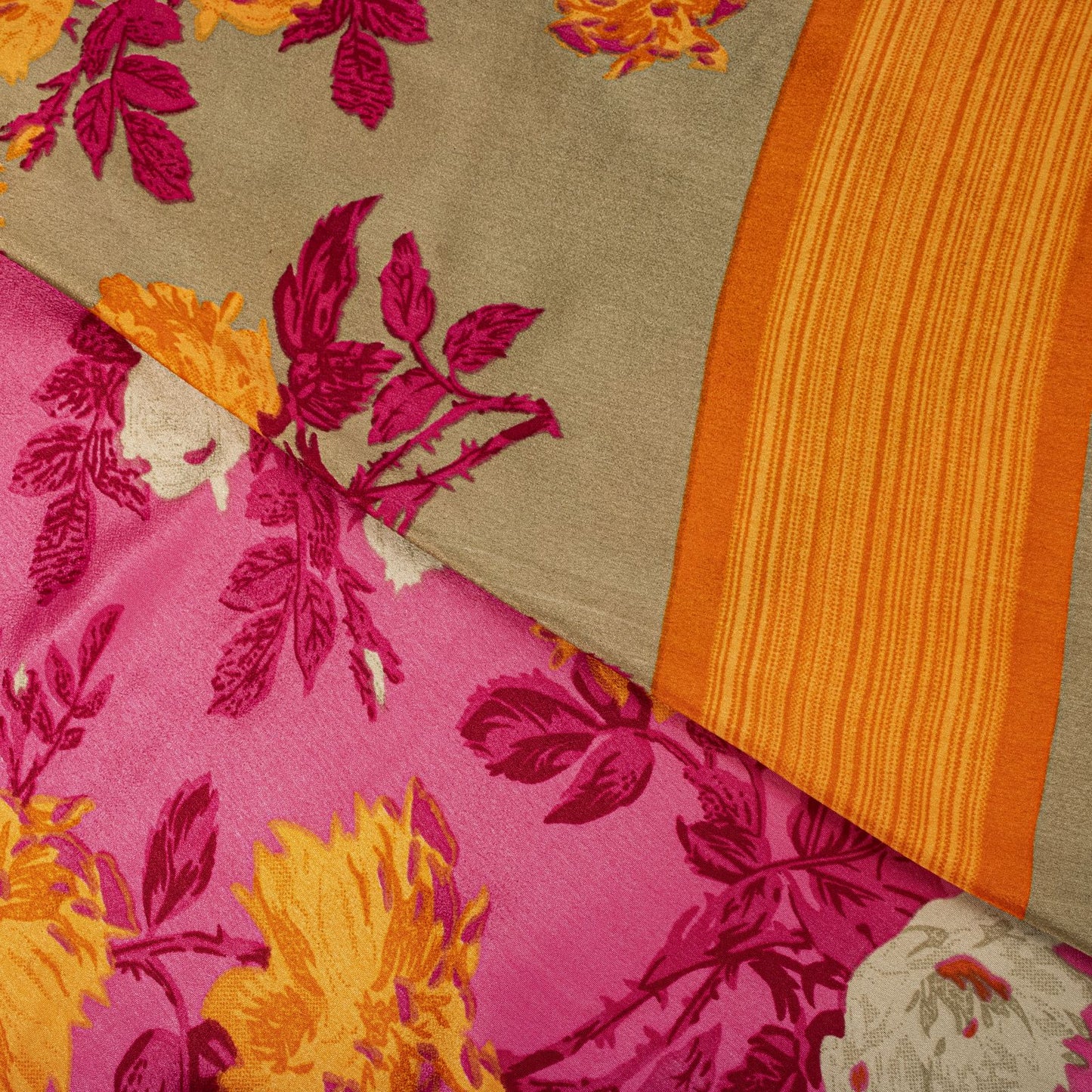 Sanskriti Vintage Pink Moss Crepe Saree Floral Digital Print Fabric 6 Yard Sari