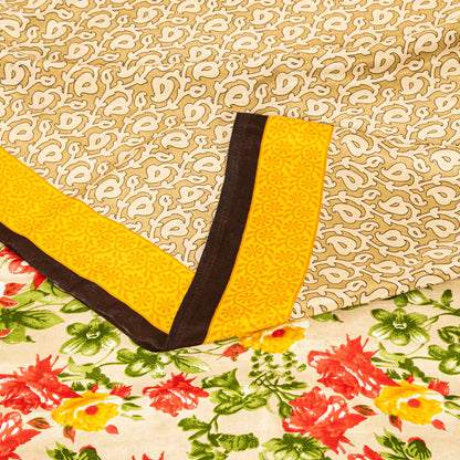 Sanskriti Vintage Sarees Indian Pale-Cream Printed Moss Crepe Sari Craft Fabric