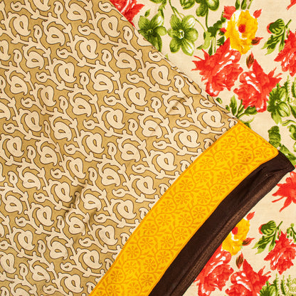 Sanskriti Vintage Sarees Indian Pale-Cream Printed Moss Crepe Sari Craft Fabric