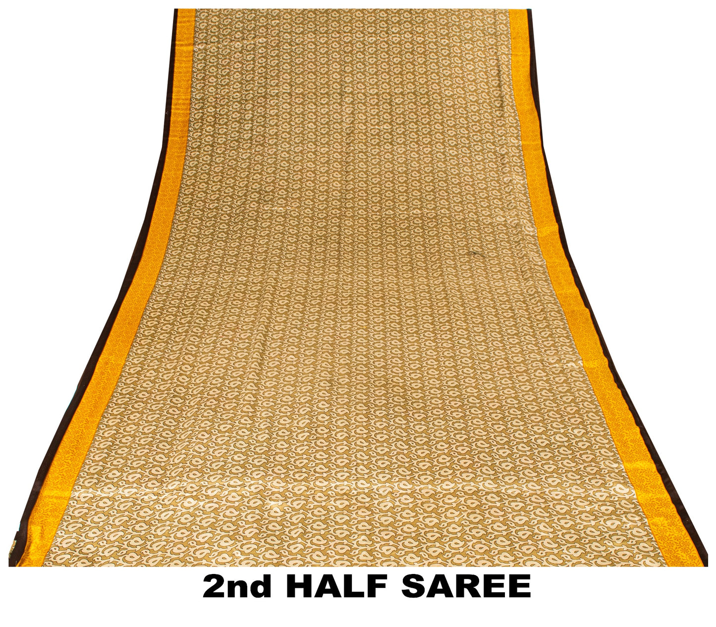 Sanskriti Vintage Sarees Indian Pale-Cream Printed Moss Crepe Sari Craft Fabric