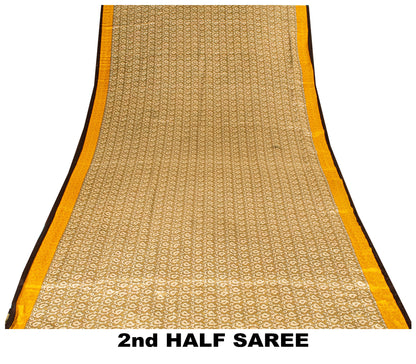 Sanskriti Vintage Sarees Indian Pale-Cream Printed Moss Crepe Sari Craft Fabric