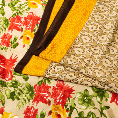 Sanskriti Vintage Sarees Indian Pale-Cream Printed Moss Crepe Sari Craft Fabric