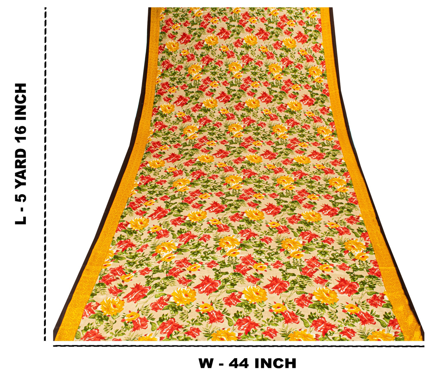 Sanskriti Vintage Sarees Indian Pale-Cream Printed Moss Crepe Sari Craft Fabric