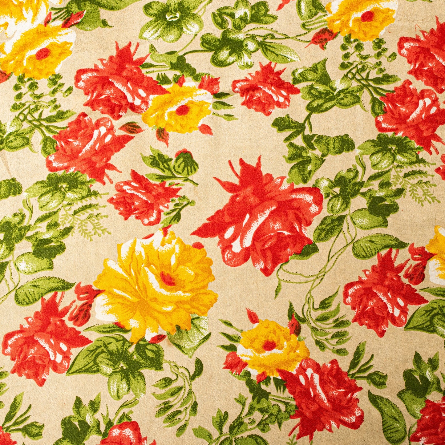 Sanskriti Vintage Sarees Indian Pale-Cream Printed Moss Crepe Sari Craft Fabric