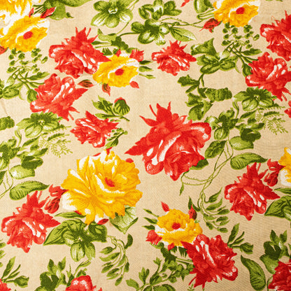 Sanskriti Vintage Sarees Indian Pale-Cream Printed Moss Crepe Sari Craft Fabric