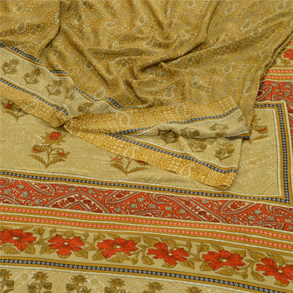 Sanskriti Vintage Sarees Indian Green Printed Moss Crepe Sari Soft Craft Fabric