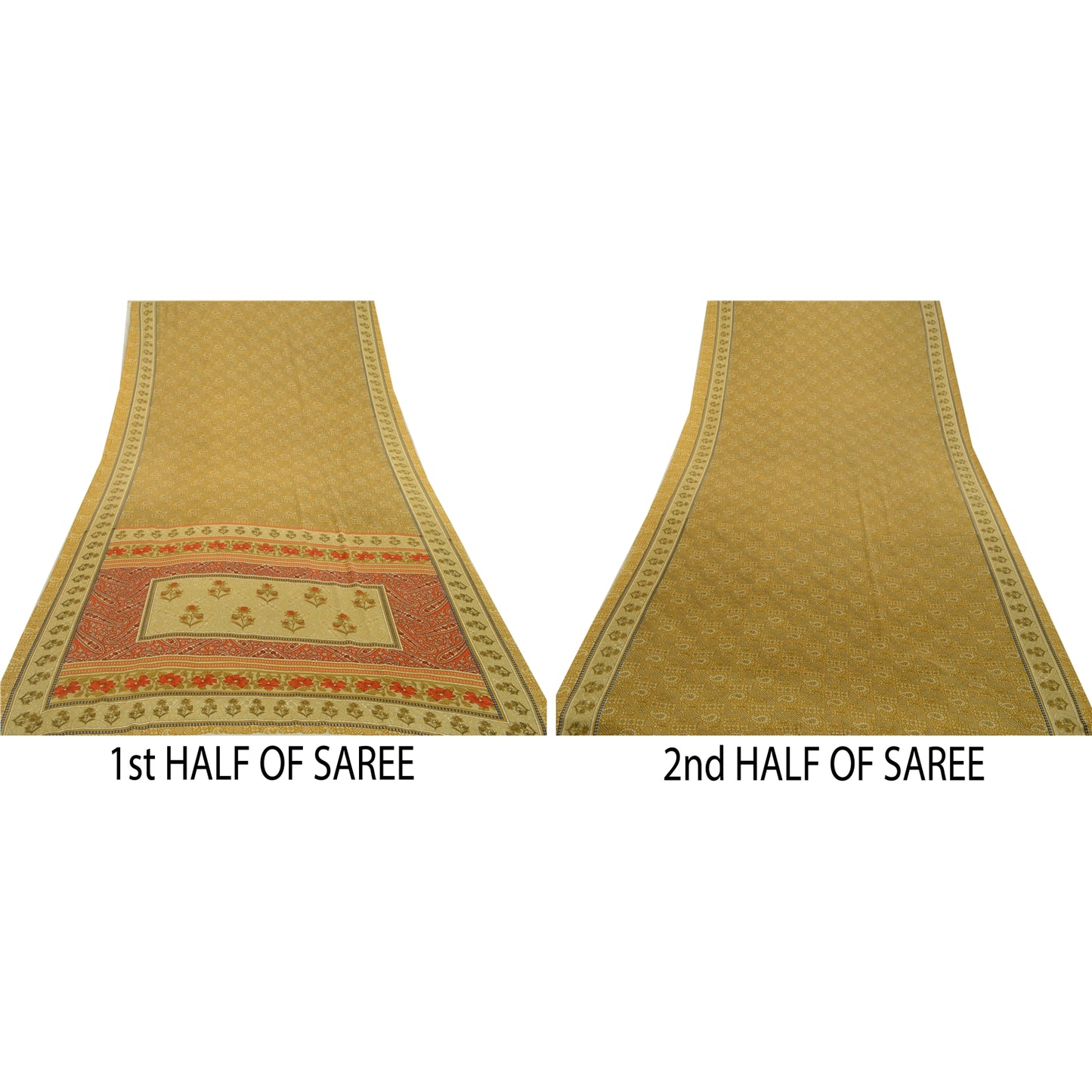 Sanskriti Vintage Sarees Indian Green Printed Moss Crepe Sari Soft Craft Fabric