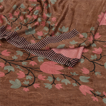 Sanskriti Vintage Sarees Indian Pink Printed Moss Crepe Sari Soft Craft Fabric