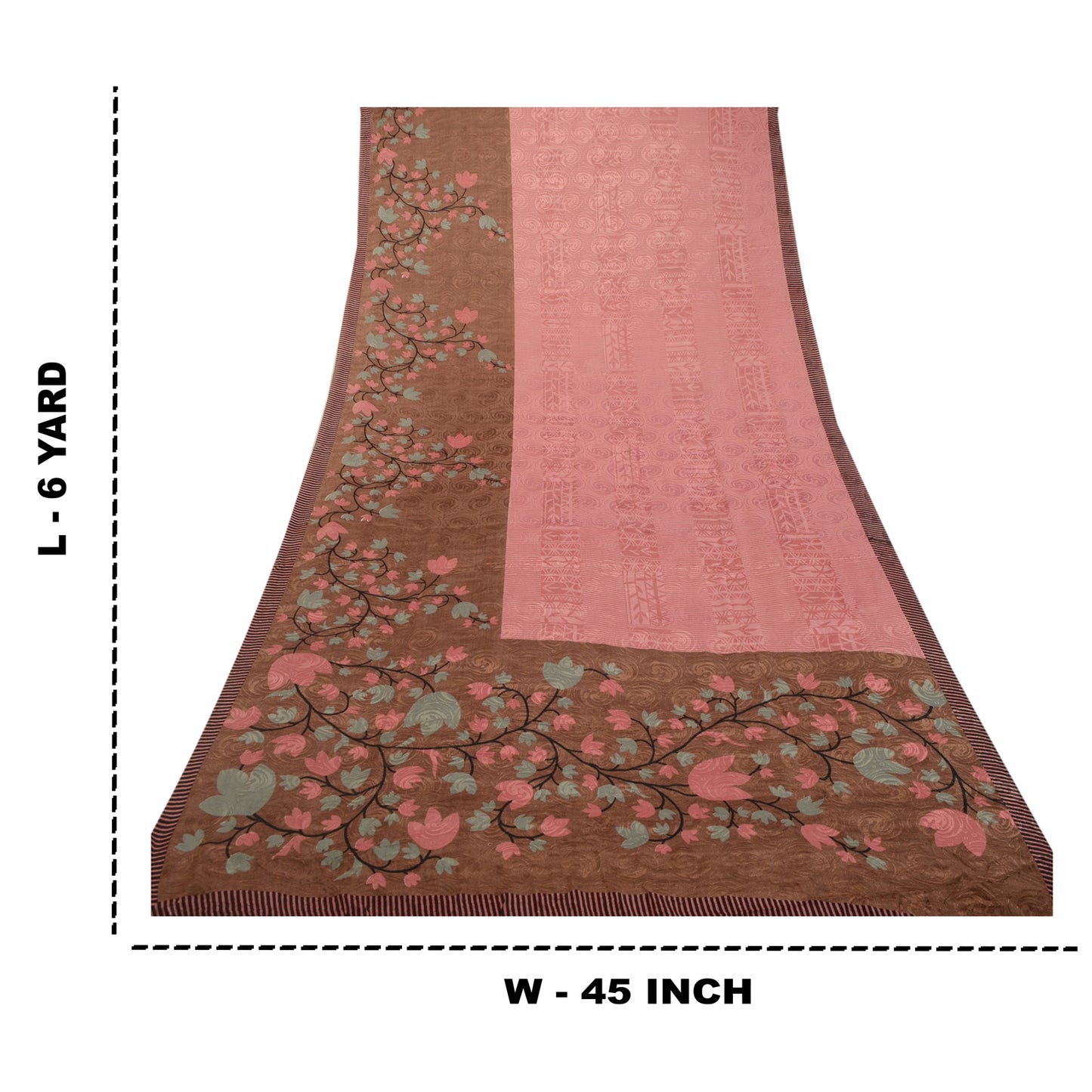 Sanskriti Vintage Sarees Indian Pink Printed Moss Crepe Sari Soft Craft Fabric