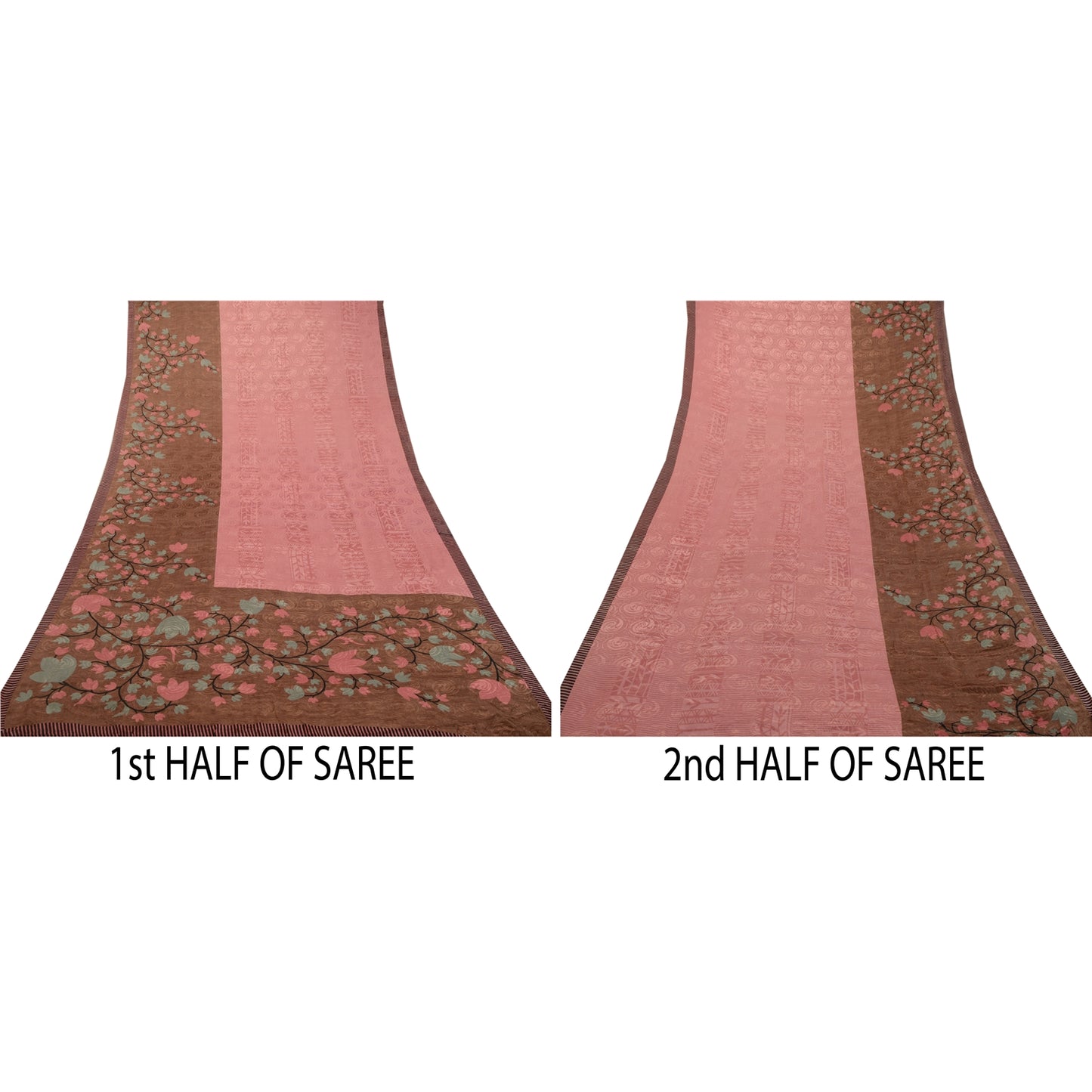 Sanskriti Vintage Sarees Indian Pink Printed Moss Crepe Sari Soft Craft Fabric