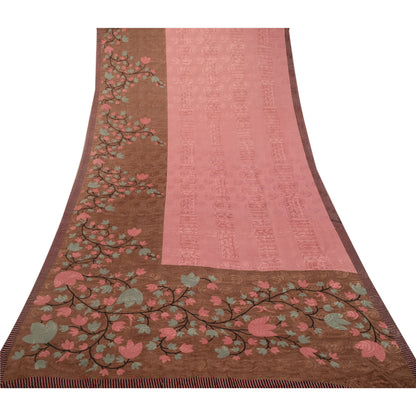 Sanskriti Vintage Sarees Indian Pink Printed Moss Crepe Sari Soft Craft Fabric
