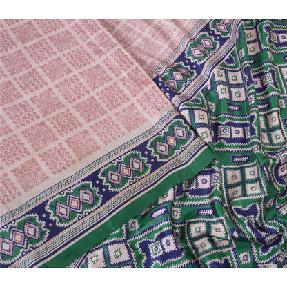 Sanskriti Vintage Sarees Pink Moss Crepe Printed Sari Floral Soft Craft Fabric