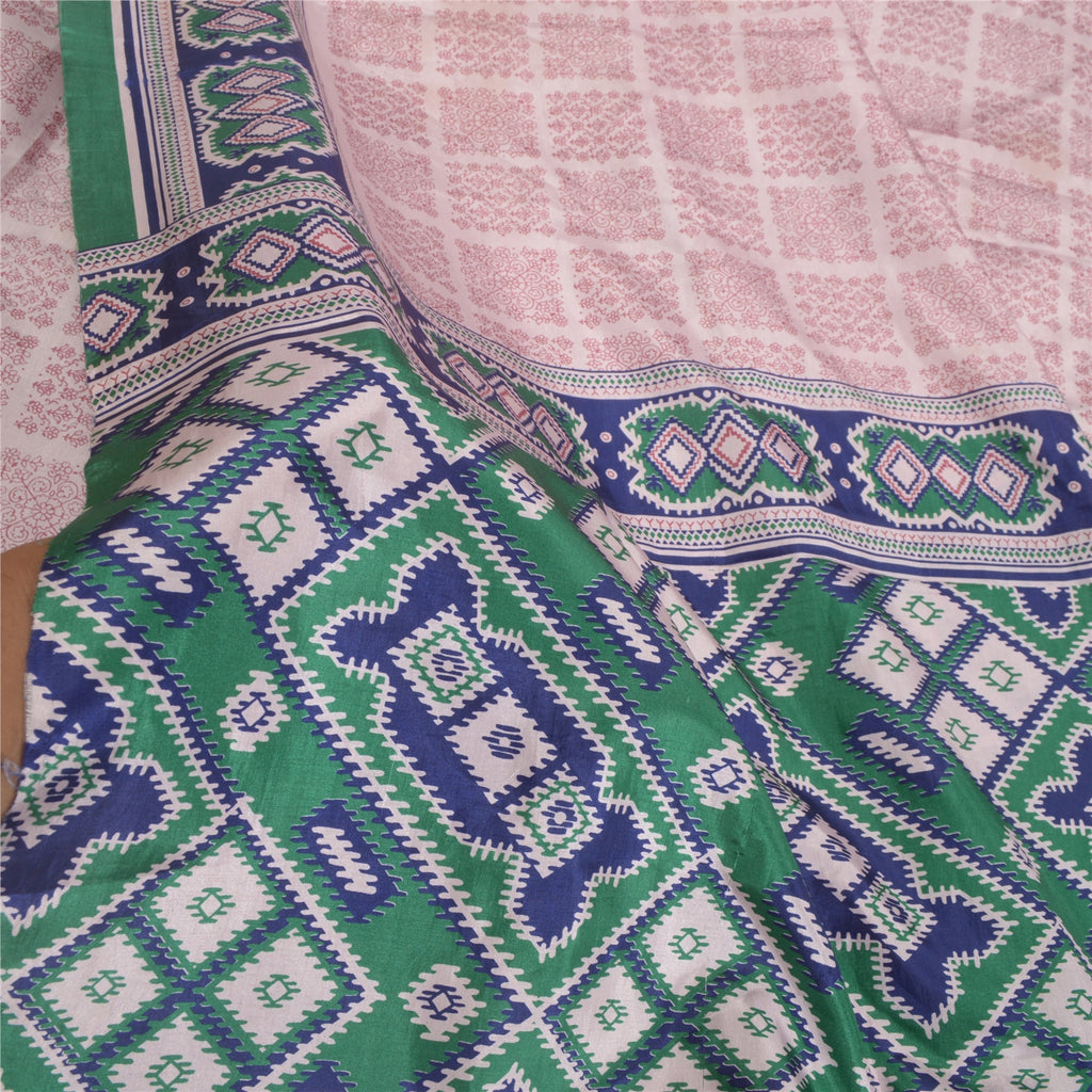 Sanskriti Vintage Sarees Pink Moss Crepe Printed Sari Floral Soft Craft Fabric