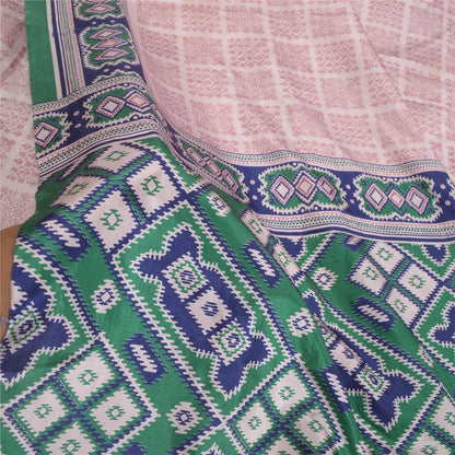 Sanskriti Vintage Sarees Pink Moss Crepe Printed Sari Floral Soft Craft Fabric