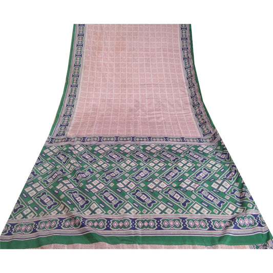 Sanskriti Vintage Sarees Pink Moss Crepe Printed Sari Floral Soft Craft Fabric