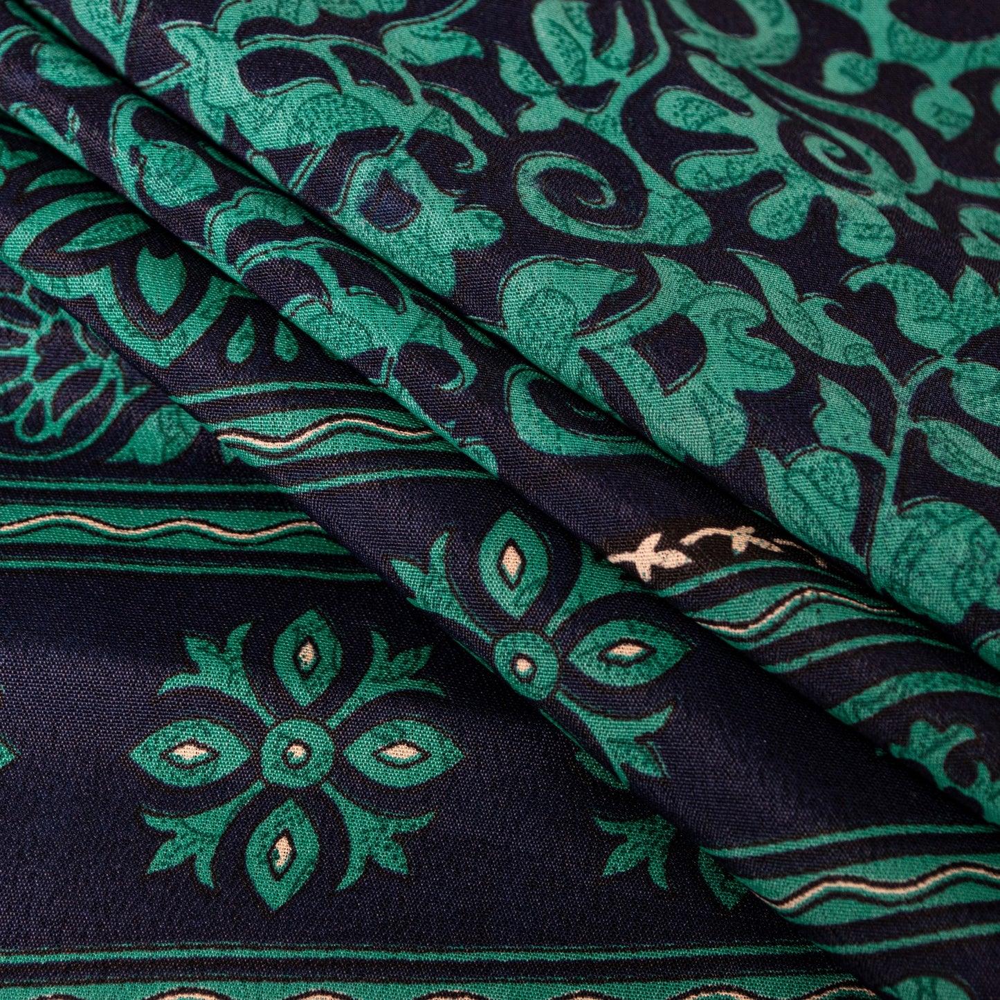 Санскритские винтажные сари из зеленого/синего мохового крепа с принтом сари с цветочным рисунком, устойчивая ткань