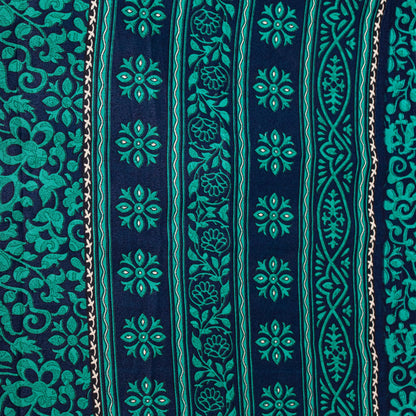 Санскритские винтажные сари из зеленого/синего мохового крепа с принтом сари с цветочным рисунком, устойчивая ткань