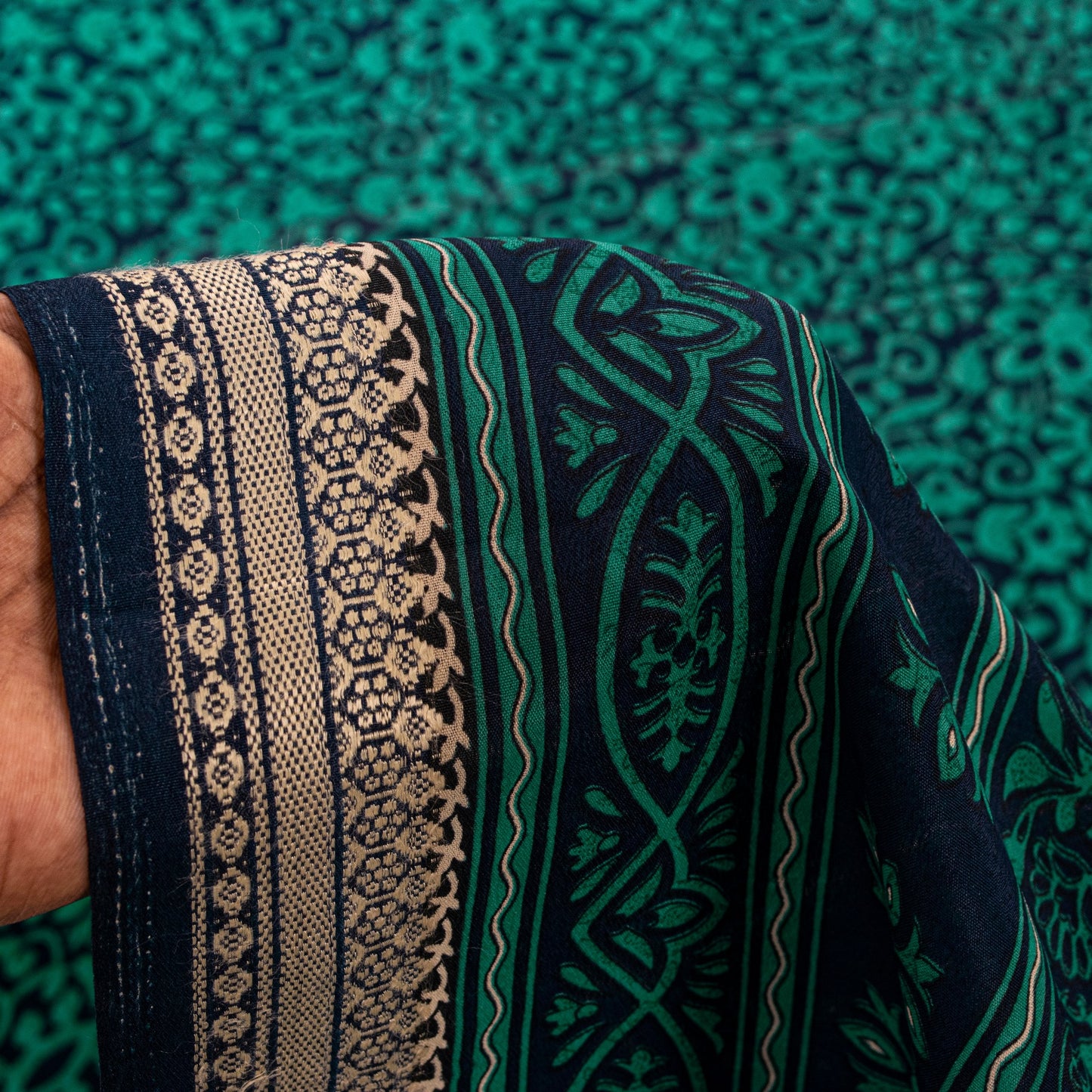 Санскритские винтажные сари из зеленого/синего мохового крепа с принтом сари с цветочным рисунком, устойчивая ткань