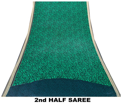 Санскритские винтажные сари из зеленого/синего мохового крепа с принтом сари с цветочным рисунком, устойчивая ткань