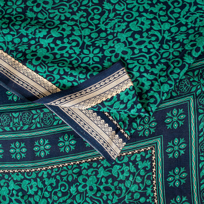 Санскритские винтажные сари из зеленого/синего мохового крепа с принтом сари с цветочным рисунком, устойчивая ткань