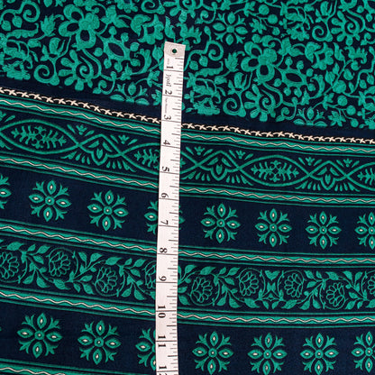 Санскритские винтажные сари из зеленого/синего мохового крепа с принтом сари с цветочным рисунком, устойчивая ткань