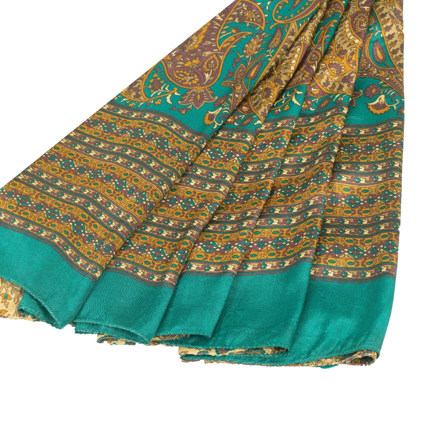 Sanskriti Vintage Indian Sarees Cream Moss Crepe Printed Sari 5+YD Craft Fabric