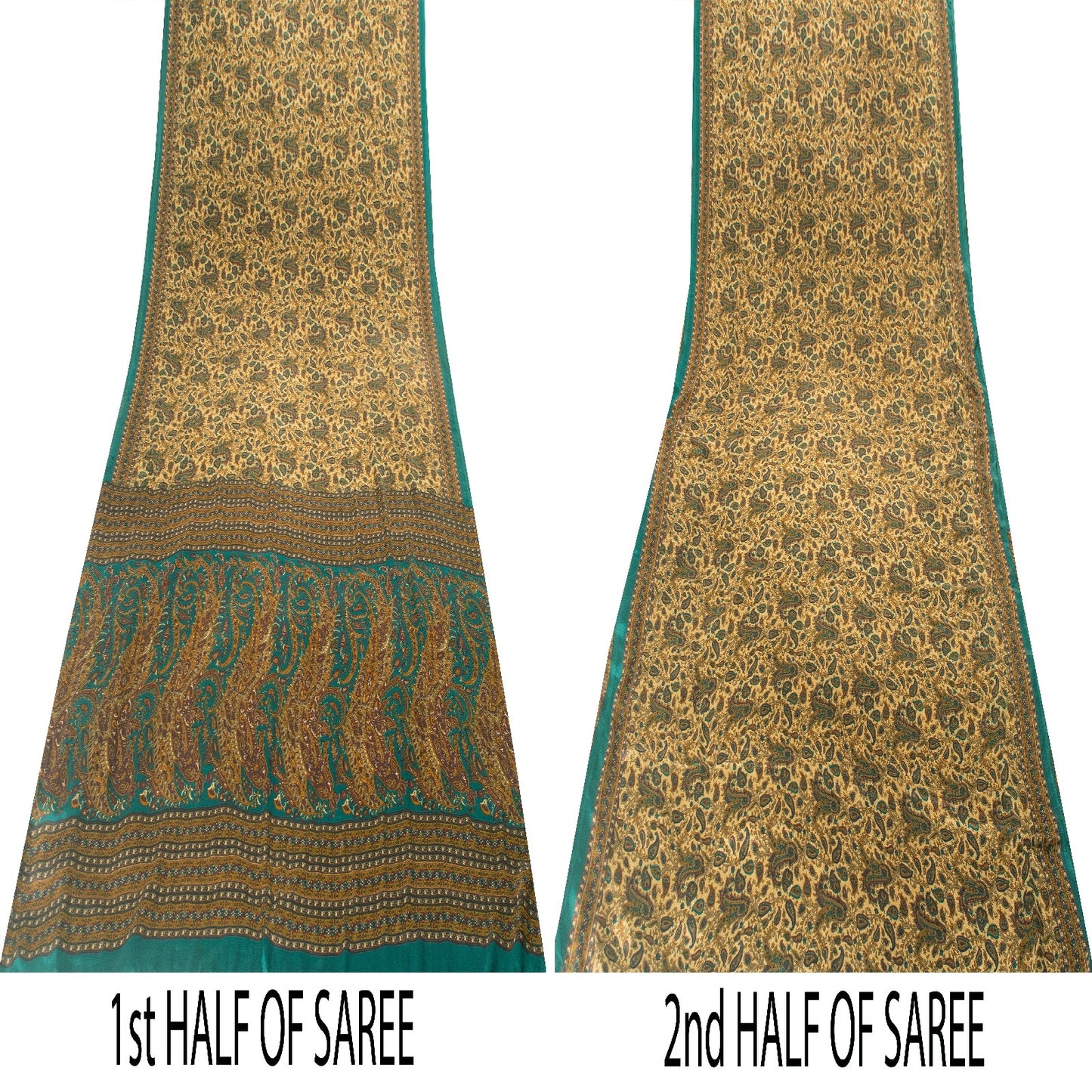 Sanskriti Vintage Indian Sarees Cream Moss Crepe Printed Sari 5+YD Craft Fabric