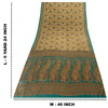Sanskriti Vintage Indian Sarees Cream Moss Crepe Printed Sari 5+YD Craft Fabric