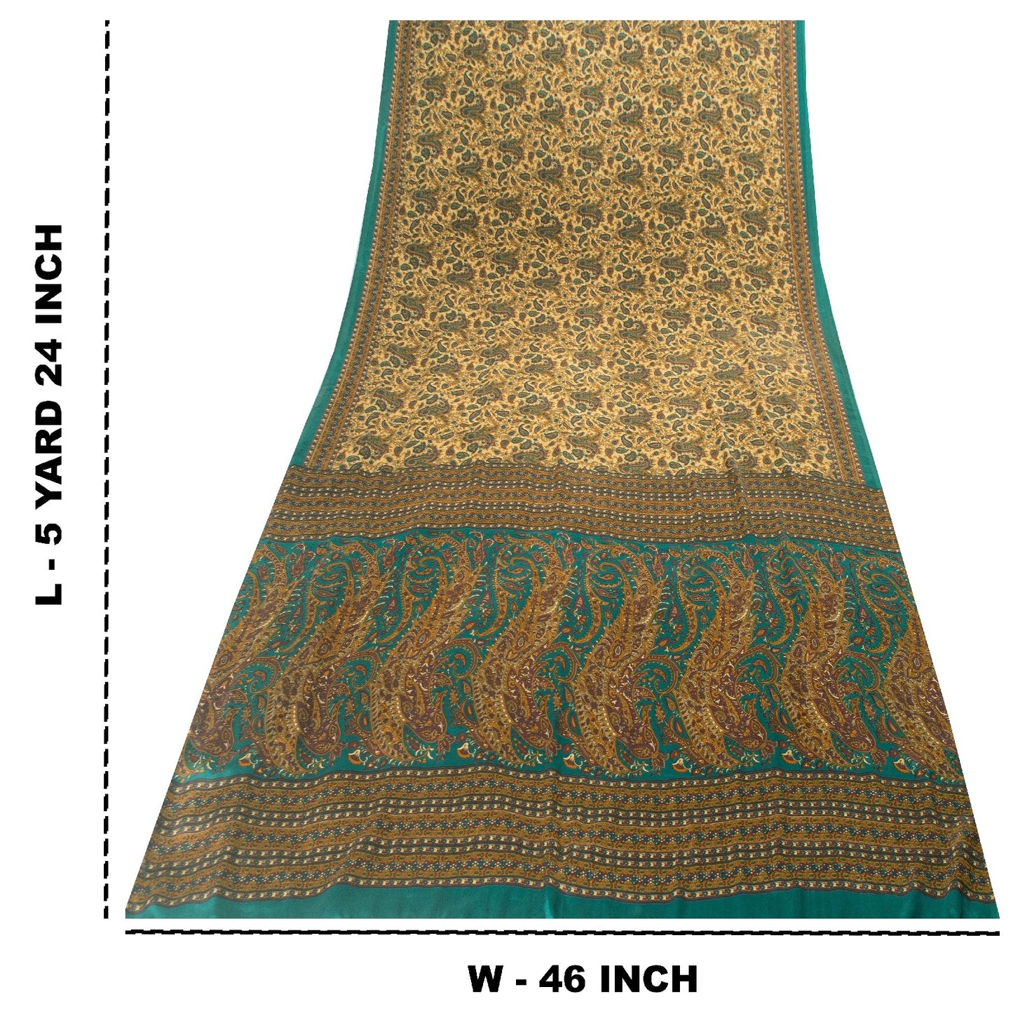 Sanskriti Vintage Indian Sarees Cream Moss Crepe Printed Sari 5+YD Craft Fabric