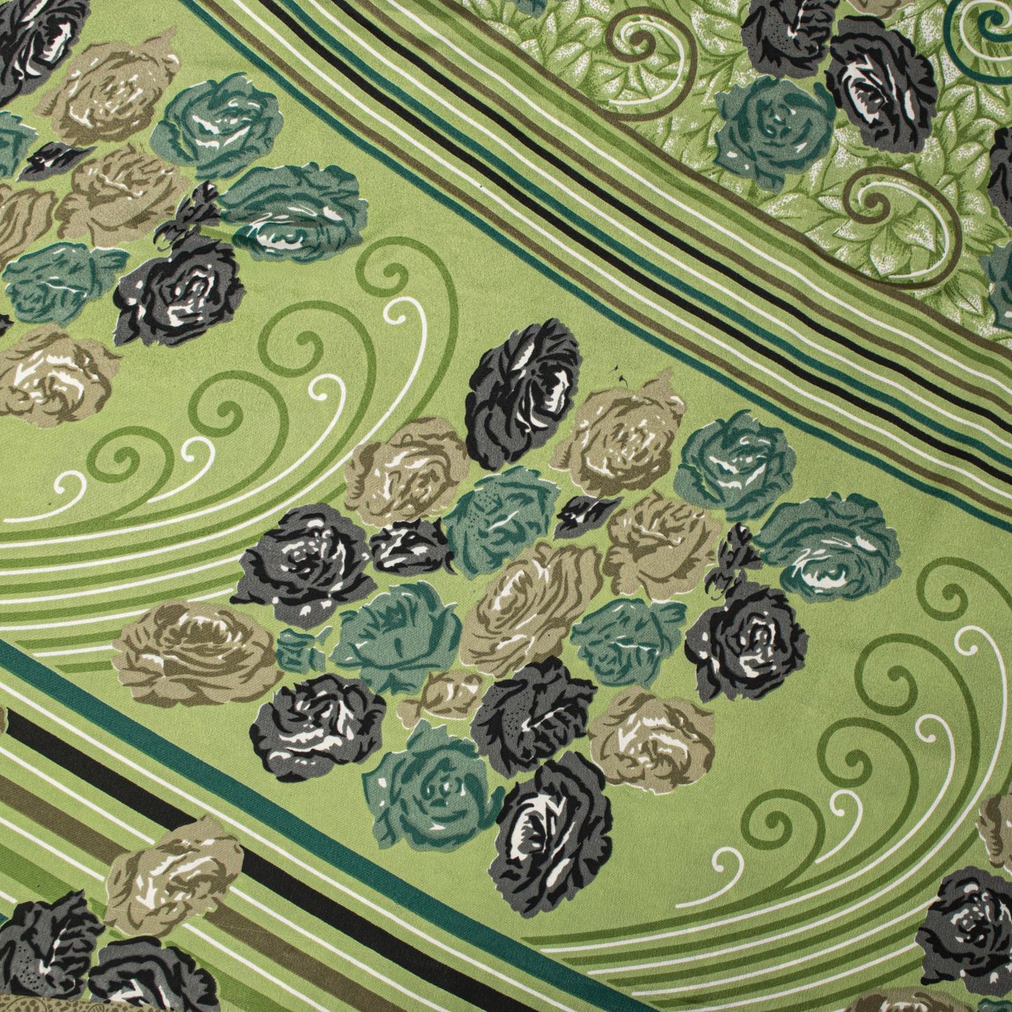 Sanskriti Vintage Saree Green Moss Crepe Floral Digital Print Sari 5.5YD Fabric