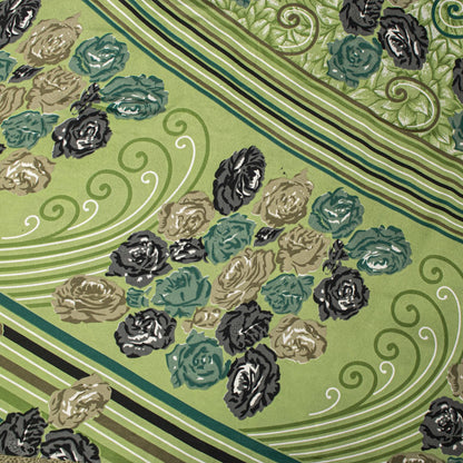 Sanskriti Vintage Saree Green Moss Crepe Floral Digital Print Sari 5.5YD Fabric