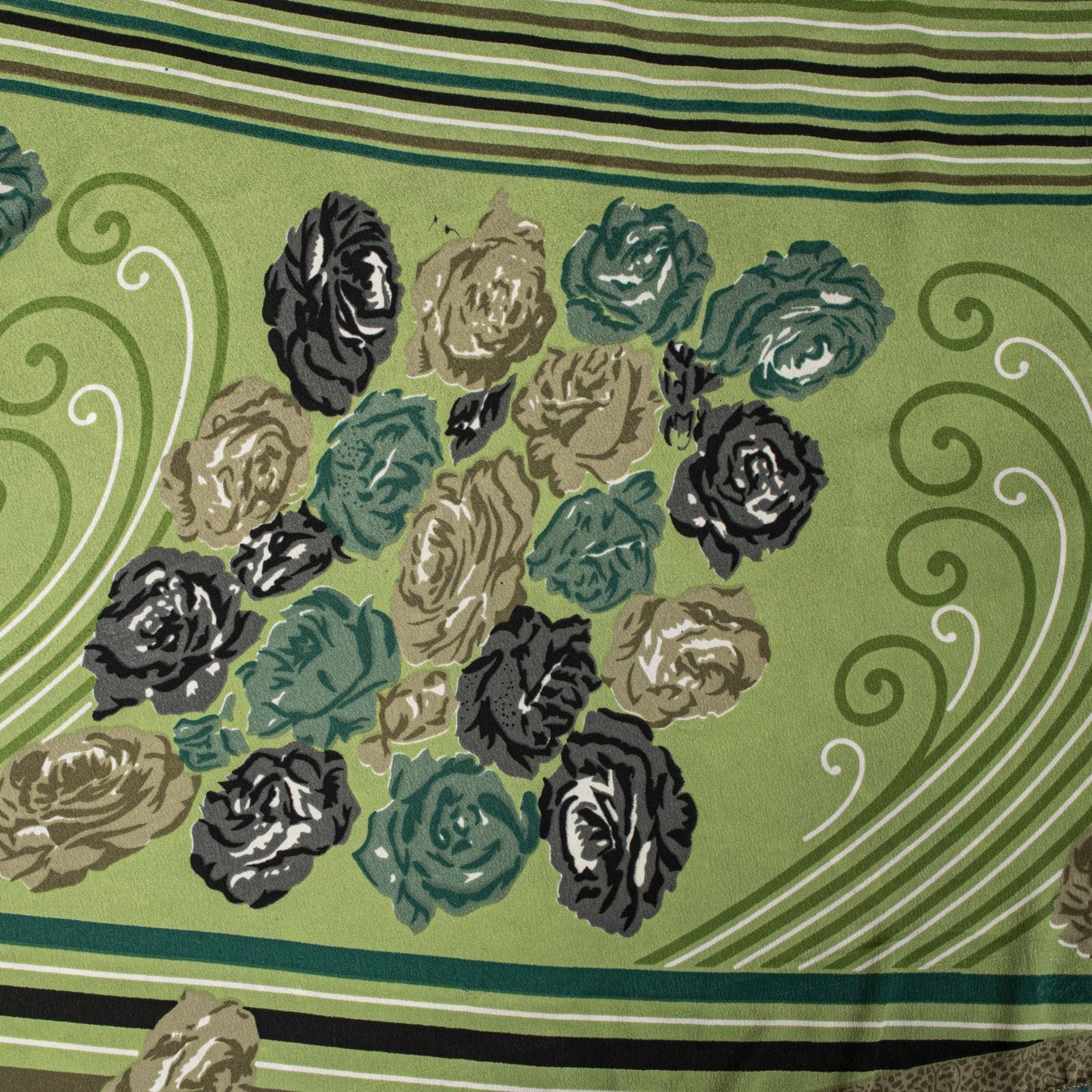Sanskriti Vintage Saree Green Moss Crepe Floral Digital Print Sari 5.5YD Fabric