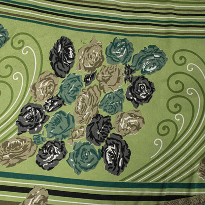 Sanskriti Vintage Saree Green Moss Crepe Floral Digital Print Sari 5.5YD Fabric