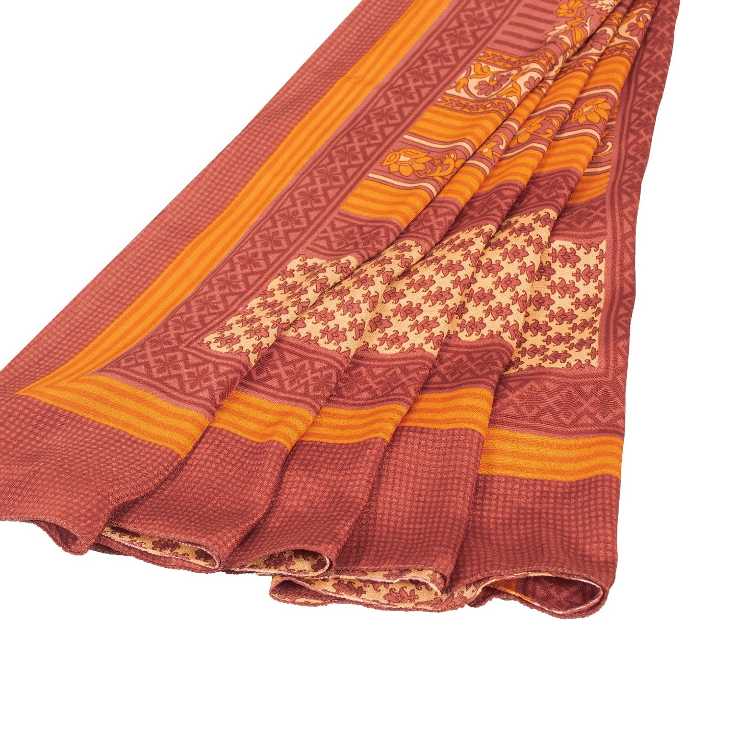 Sanskriti Vintage Sarees Cream & Pink Moss Crepe Printed Sari 5+YD Craft Fabric