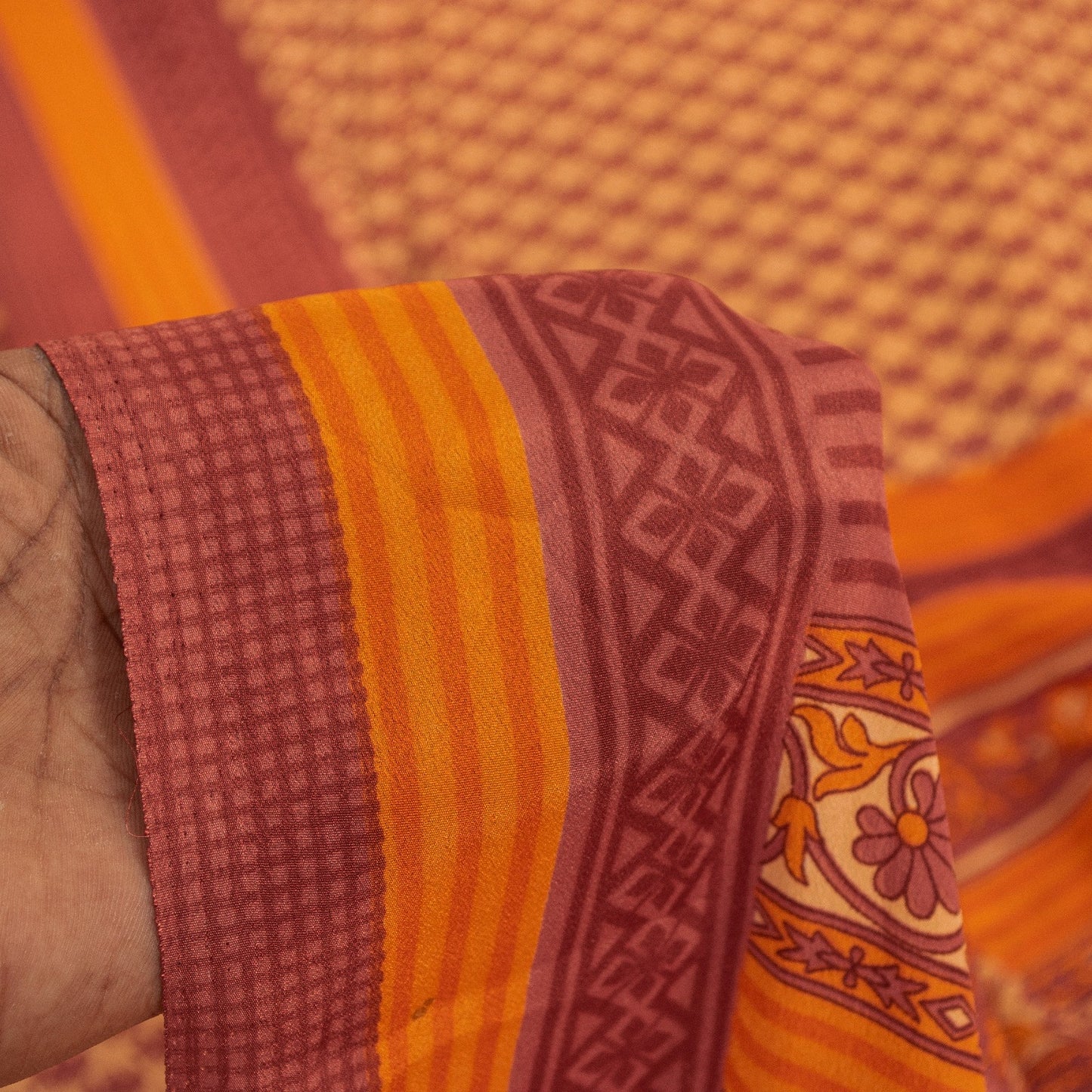 Sanskriti Vintage Sarees Cream & Pink Moss Crepe Printed Sari 5+YD Craft Fabric