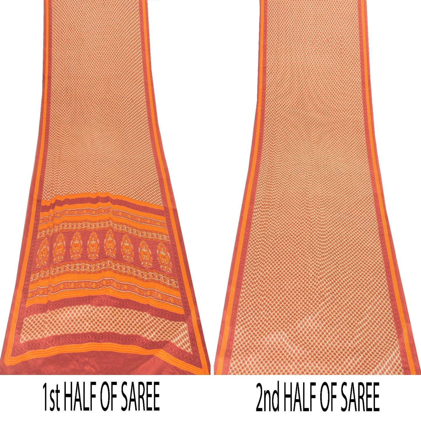 Sanskriti Vintage Sarees Cream & Pink Moss Crepe Printed Sari 5+YD Craft Fabric