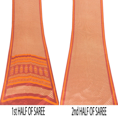 Sanskriti Vintage Sarees Cream & Pink Moss Crepe Printed Sari 5+YD Craft Fabric