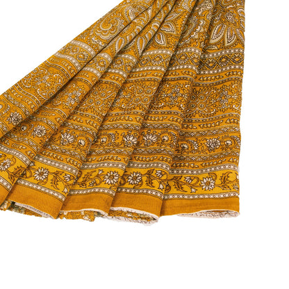 Sanskriti Vintage Indian Sarees Yellow Moss Crepe Printed Sari 5+YD Craft Fabric
