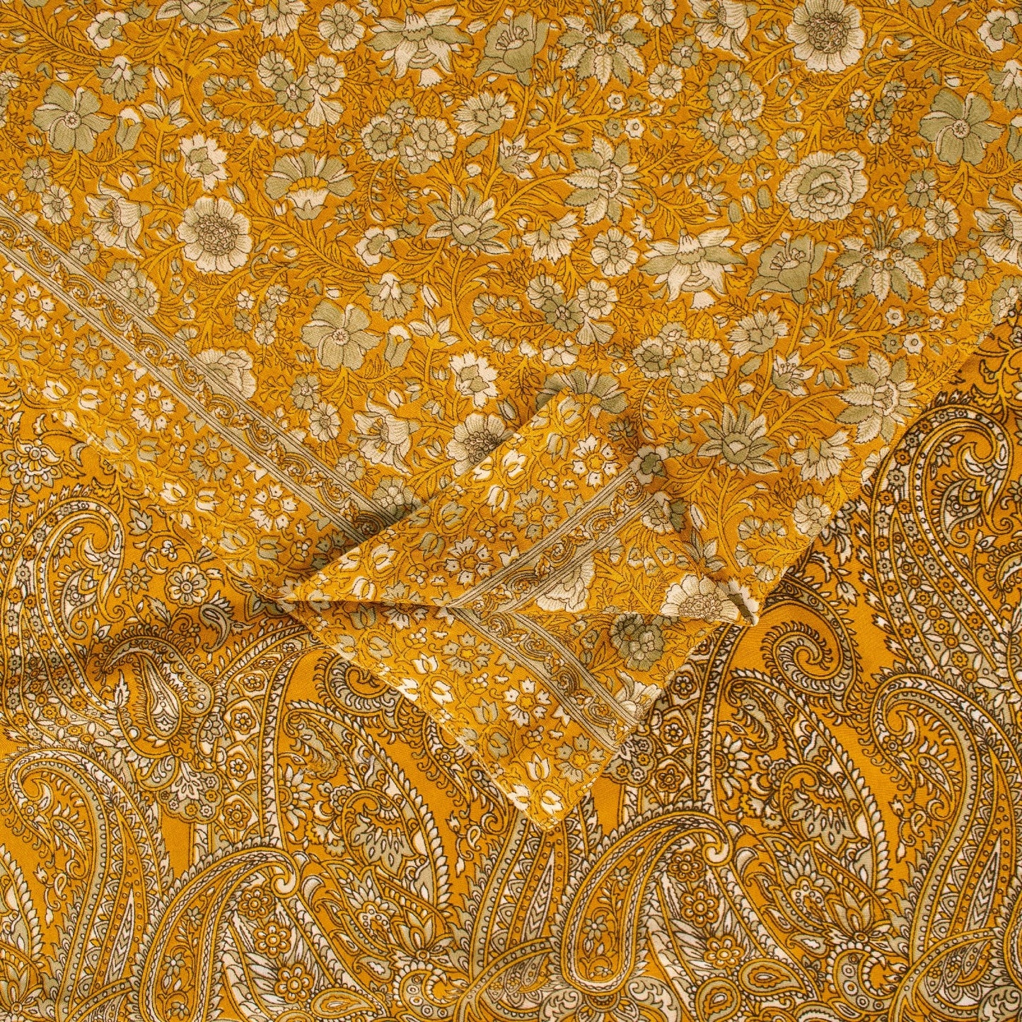 Sanskriti Vintage Indian Sarees Yellow Moss Crepe Printed Sari 5+YD Craft Fabric