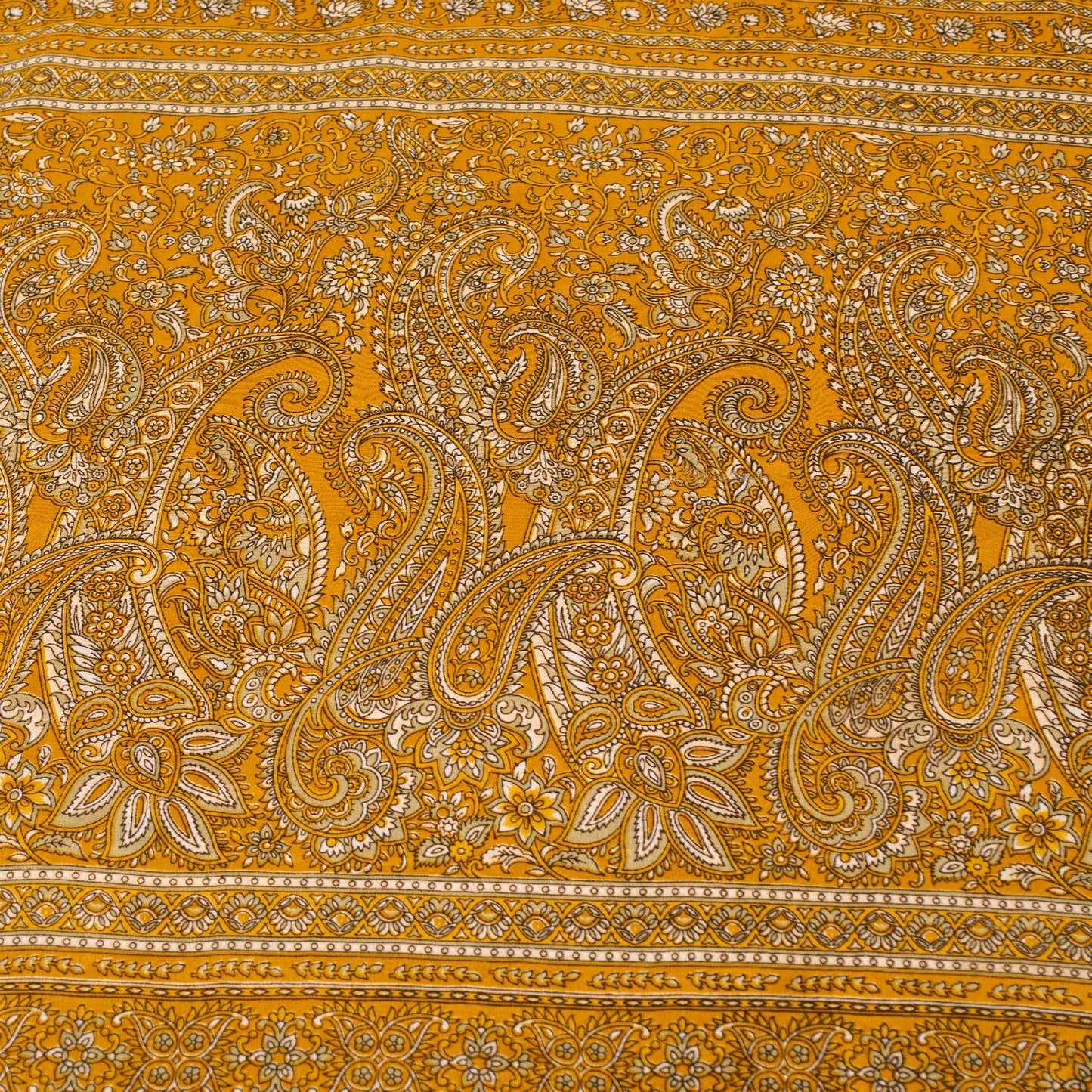 Sanskriti Vintage Indian Sarees Yellow Moss Crepe Printed Sari 5+YD Craft Fabric