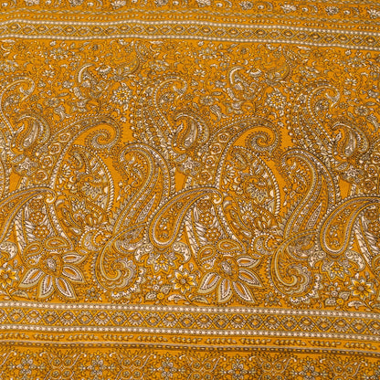 Sanskriti Vintage Indian Sarees Yellow Moss Crepe Printed Sari 5+YD Craft Fabric