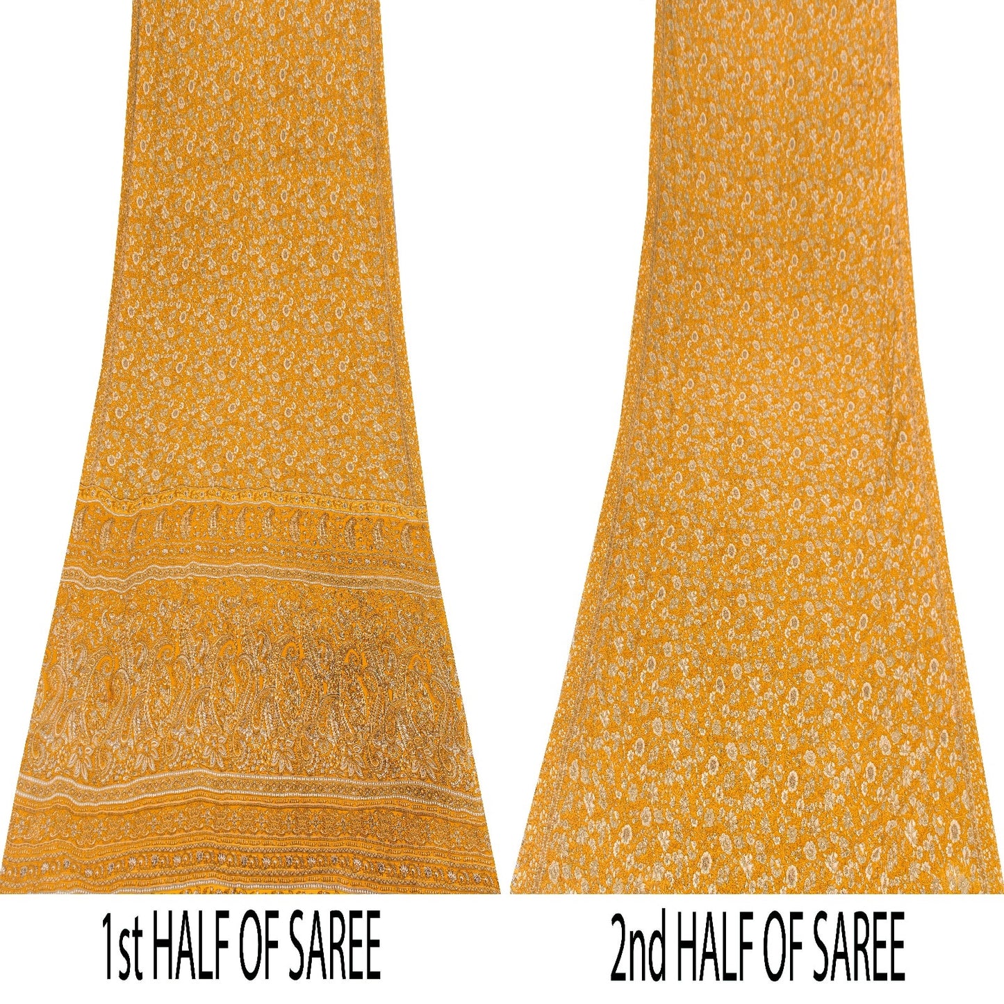 Sanskriti Vintage Indian Sarees Yellow Moss Crepe Printed Sari 5+YD Craft Fabric