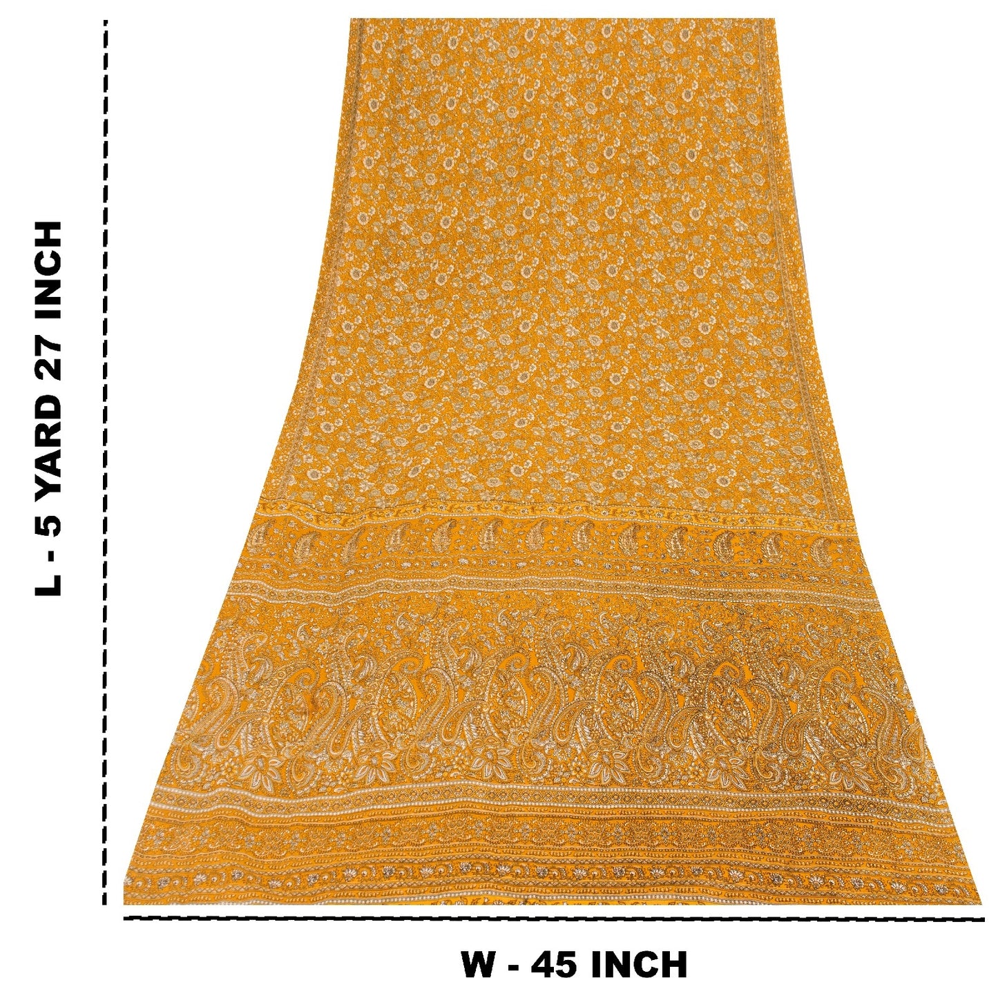 Sanskriti Vintage Indian Sarees Yellow Moss Crepe Printed Sari 5+YD Craft Fabric