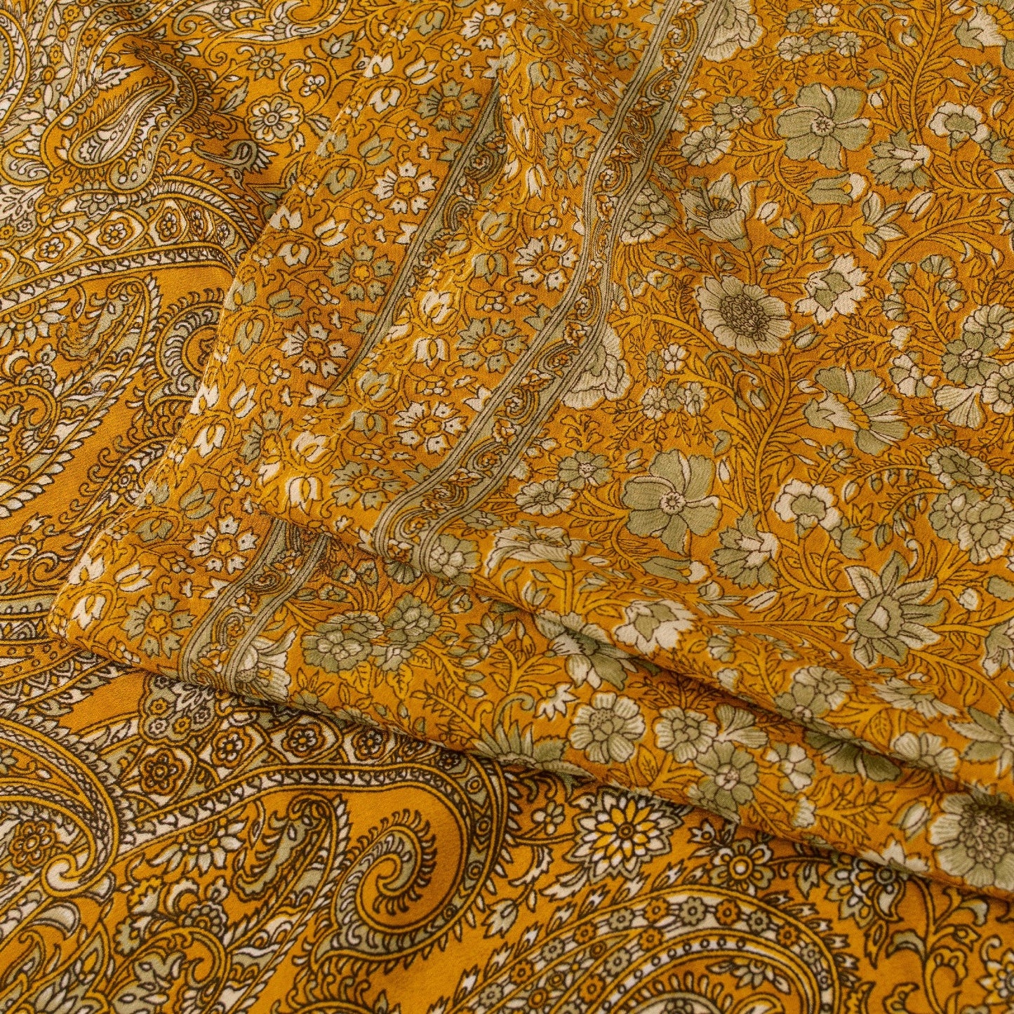 Sanskriti Vintage Indian Sarees Yellow Moss Crepe Printed Sari 5+YD Craft Fabric