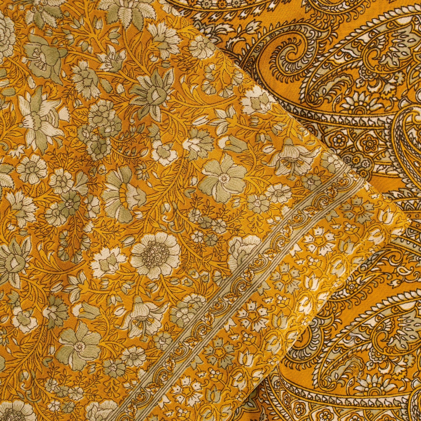 Sanskriti Vintage Indian Sarees Yellow Moss Crepe Printed Sari 5+YD Craft Fabric