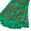 Sanskriti Vintage Sarees Green Moss Crepe Floral Printed Sari 6yd For Crafters