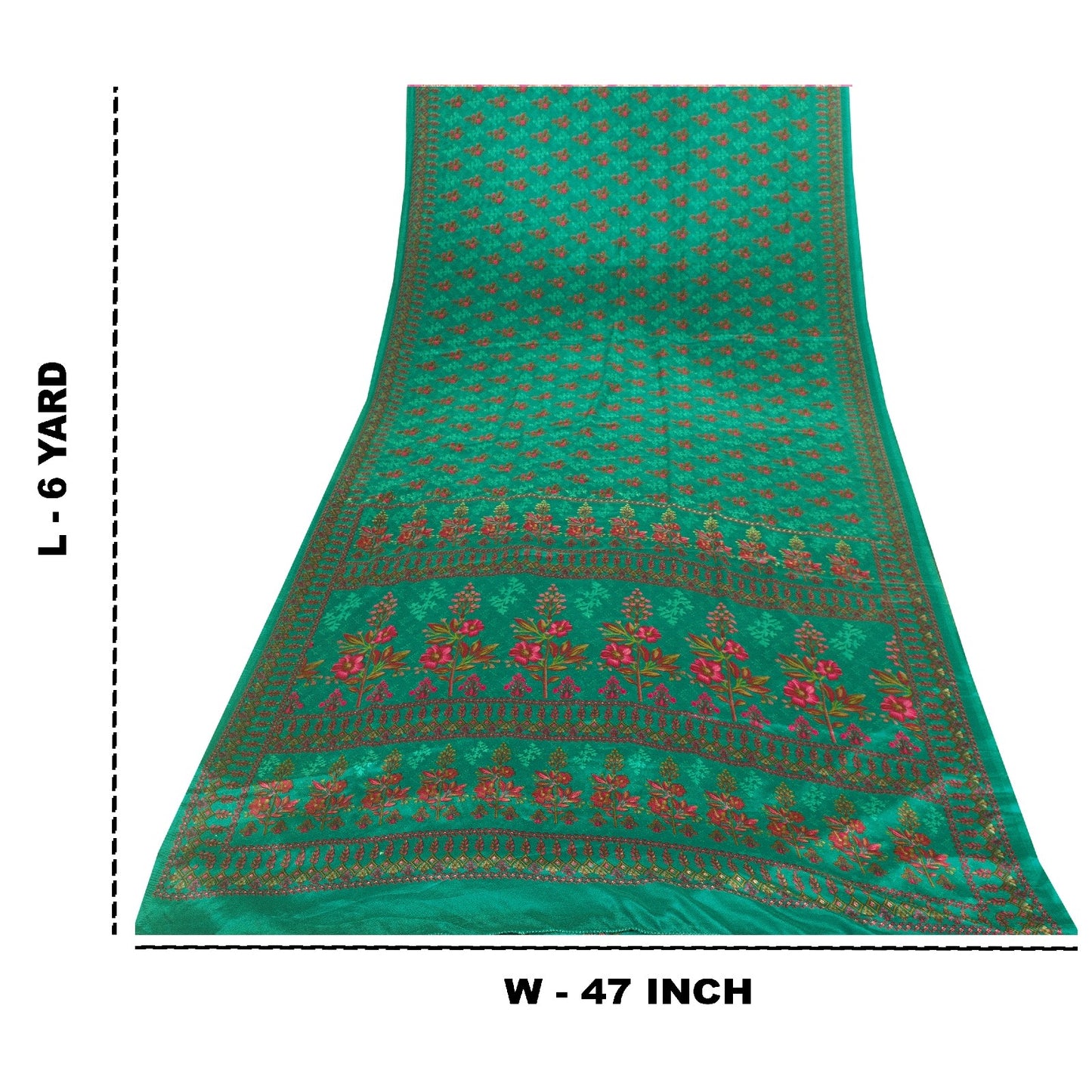 Sanskriti Vintage Sarees Green Moss Crepe Floral Printed Sari 6yd For Crafters