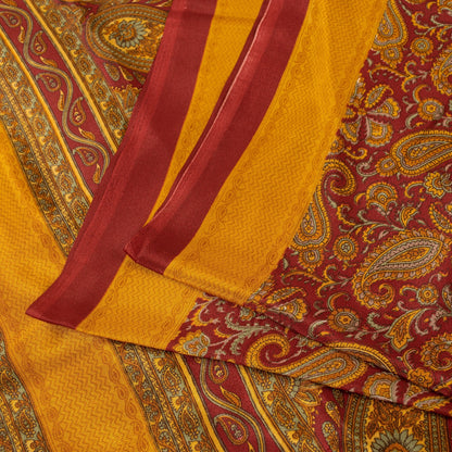 Sanskriti Vintage Sarees Yellow & Red Moss Crepe Paisley Print Quilts 6+yd Sari