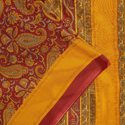 Sanskriti Vintage Sarees Yellow & Red Moss Crepe Paisley Print Quilts 6+yd Sari