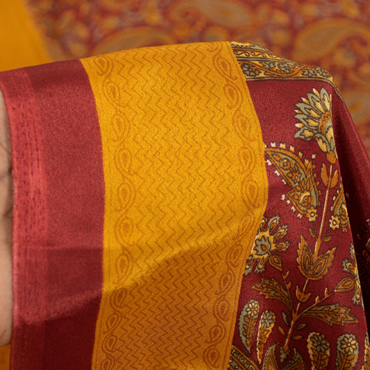 Sanskriti Vintage Sarees Yellow & Red Moss Crepe Paisley Print Quilts 6+yd Sari